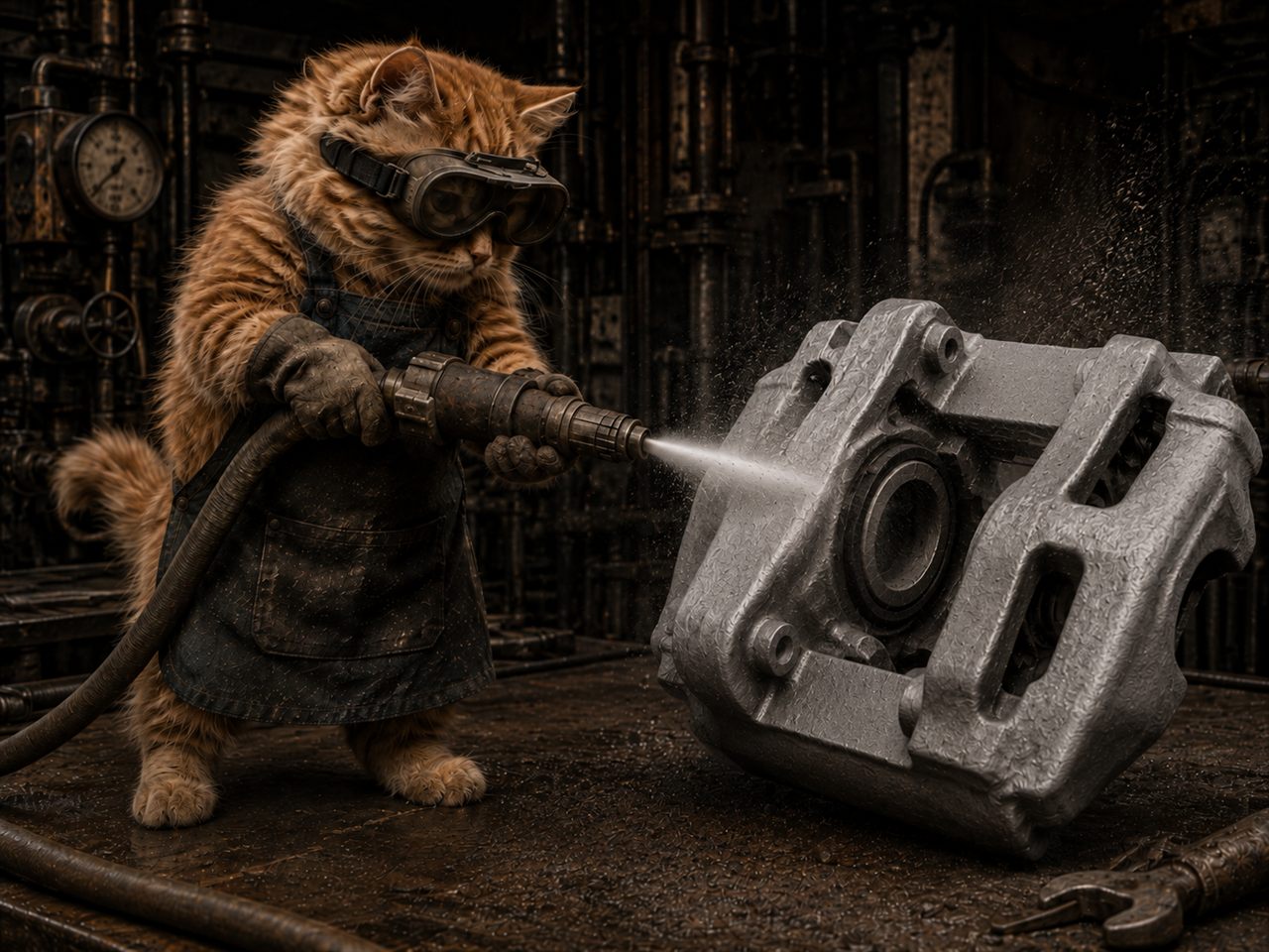 Zacisk hamulcowy po piaskowaniu — czysty metal